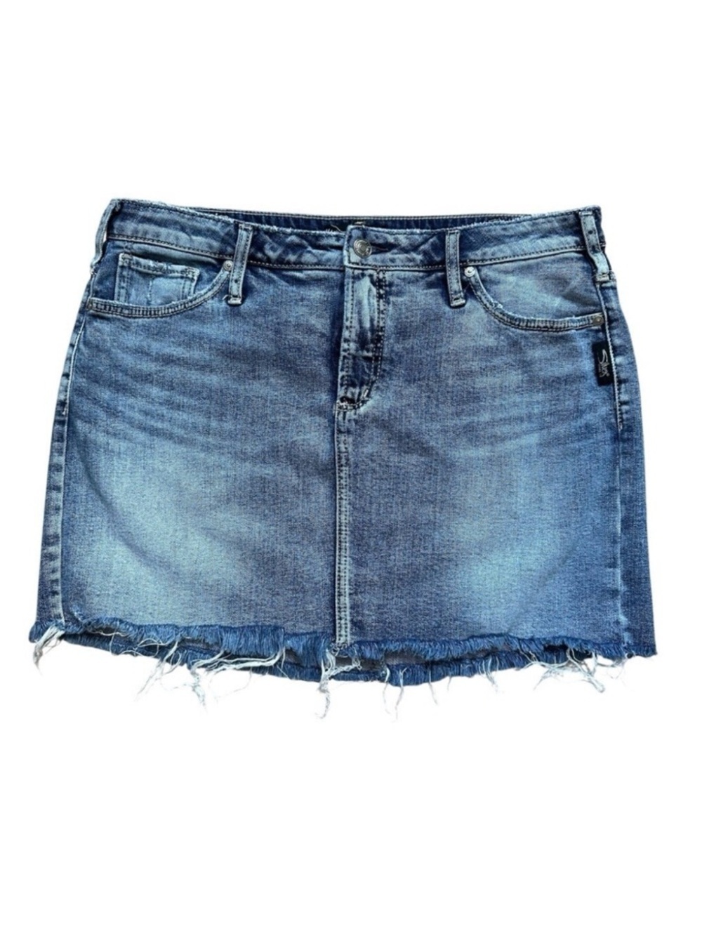Silver Jeans Co. Francy Mid Rise Skirt Medium Wash Raw Hem Coastal Cowgirl - 8